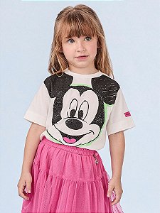 Blusa Off White com Estampa Neon do Mickey