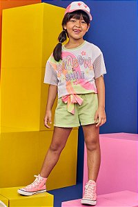 Conjunto de Blusa Boxy Over em Meia Malha e Shorts em Moletom Kukiê