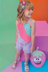 Conjunto de Blusa Cropped e Shorts em Sarja com Elastano Kukiê
