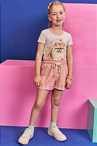 Conjunto em Cotton Linho e Shorts em Malha Power Kukiê