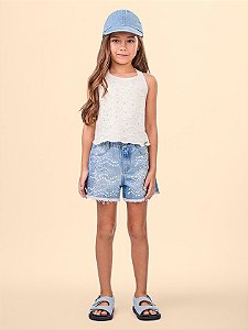 Short Jeans Claro com Strass