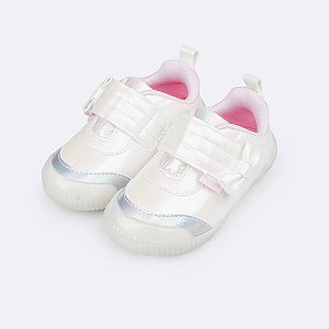 Tênis Infantil Pampili Yuyu Lacinho Lateral Branco Holográfico