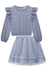 Conjunto de Blusa em Crepe Dots e Saia em Tule com Elastano (acompanha Shorts) Kukiê Infantil Menina
