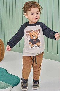 Conjunto de Blusão em Moletom 3 Cabos com Pelúcia e Calça Skinny em Fleece Cotelê C/ Elasta LucBoo Bebê Menino