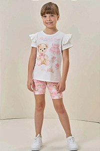 Conjunto de Blusa Alongada em Meia Malha e Biker em Molecotton Infanti Infantil Menina