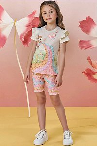 Conjunto de Blusa Alongada em Meia Malha e Biker em Malha Power infanti Infantil Menina