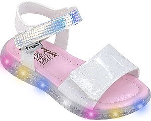 Sandália de Led Infantil Pampili Mini Holográfica Branca