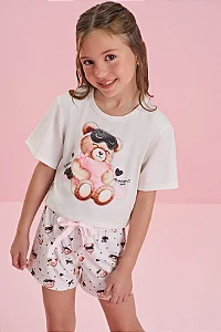 Conjunto de Pijama de Blusa Boxy Over em Malha Fresh com Shorts em Malha Comfy