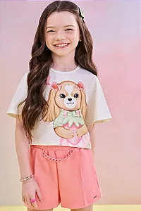 Conjunto de Blusa Boxy em Malha Power e Shorts em Moletom sem Pelúcia