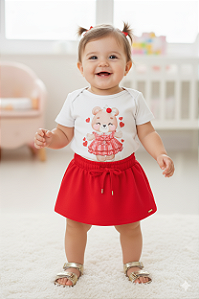 Conjunto de Blusa em Cotton com Short Saia em Molevisco Infanti