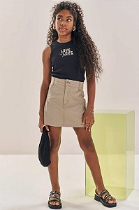 Conjunto de Regata em Canelado e Saia em Sarja com Elastano Lilimoon Teen Menina