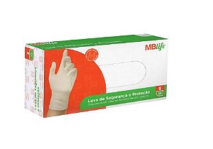 LUVA DE LATEX BORRACHA DESCARTAVEL COM PO 100UN MBLIFE G