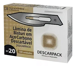 LAMINA DE BISTURI ACO CARBONO DESCARTAVEL C/100UN nº 20