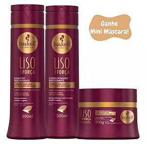 KIT HASKELL LISO COM FORÇA SHAMPOO, CONDICIONADOR E MÁSCARA