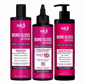 KIT WIDI CARE BOND GLOSS REPAIR - SHAMPOO, MÁSCARA LÍQUIDA E LEAVE IN 2 EM 1