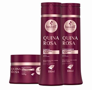 KIT HASKELL QUINA ROSA SHAMPOO, CODICIONADOR E MÁSCARA 300