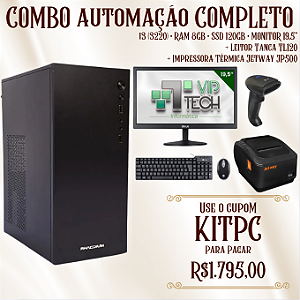KIT AUTOMAÇÃO COMPLETO - COMPUTADOR + MONITOR + IMPRESSORA + LEITOR