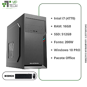 Computador Core I7 4770 3.4Ghz Mem 16Gb Ddr3 Ssd 512Gb Fonte 200W Windows 10 Pro