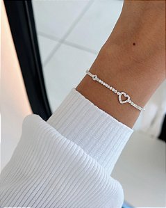 Pulseira Riviera Coração Vazado Cravejado