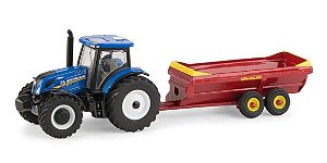 Miniatura Trator New Holland T6.165 + esparramador de adubo