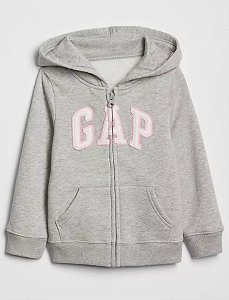 Blusa GAP Moletom Kids Zíper Cinza com Rosa