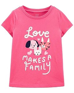 Camiseta Carters Infantil Manga Curta Rosa Animais Pets