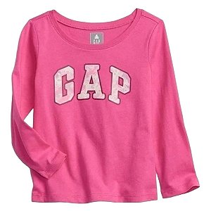 Camiseta GAP Infantil Manga Longa Logo Rosa
