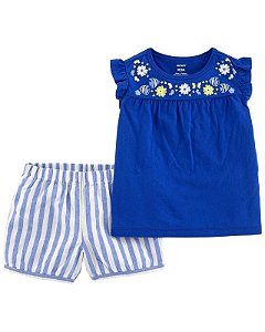 Conjunto Carters 2 pecas Curto Azul Flores