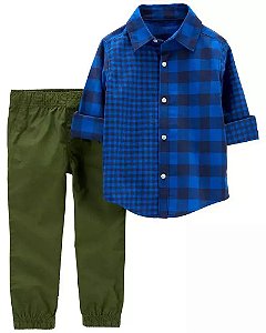 Conjunto Carters 2 pecas Longo Camisa Xadrez Azul