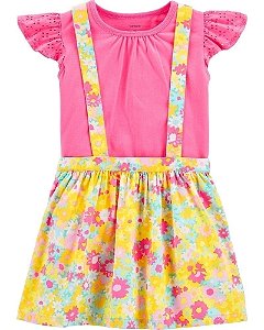 Salopete Carters Jardineira Floral Amarelo e Rosa