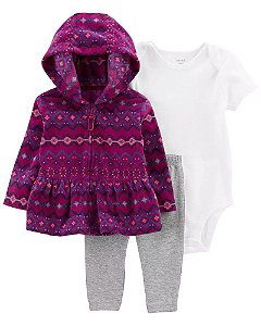 Conjunto Carters 3 pecas Casaco Fleece Rosa Etnico