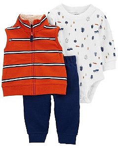 Conjunto Carters 3 pecas Colete Laranja Listras