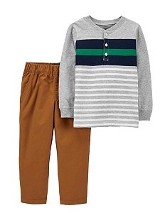 Conjunto Carters 2 pecas Longo Cinza Listras