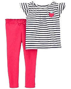 Conjunto Carters 2 pecas Longo Azul Listras Morango