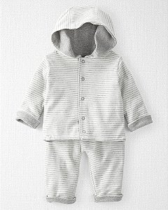 Conjunto Carters 2 pecas Casaco Algodao Organico Cinza Dupla Face Little Planet