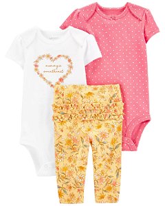 Conjunto Carters 3 pecas Longo Trio Amarelo Flores