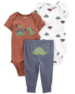 Conjunto Carters 3 pecas Longo Trio Marrom Dinossauro