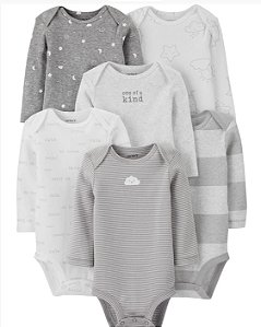 Kit Body Carters Manga Longa 6 pecas Nuvem Cinza