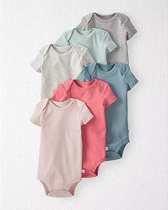 Kit Body Carters Manga Curta 6 pecas Algodao Organico Colorido Little Planet