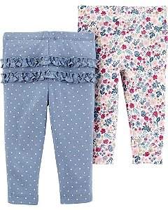 Kit Calça Carters 2 pecas Flores e Azul Babado