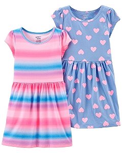 Kit Vestido Carters Manga Curta Rosa e Coração