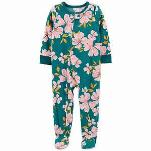 Macacão Carters Fleece Infantil Verde Flores