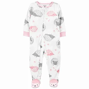 Macacão Carters Fleece Infantil Branco e Rosa Ouriço