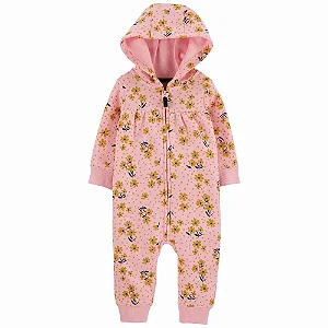 Macacão Carters Moletom Bebe Jumpsuit Rosa Flores