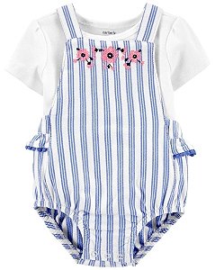 Jardineira Carters Bebe Flores Azul Listras