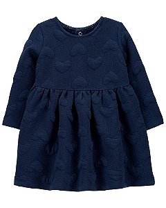 Vestido Carters Azul Coração Manga Longa