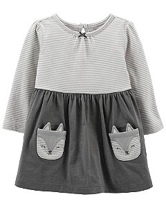 Vestido Carters Cinza Raposa Manga Longa