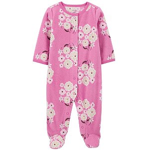 Macacão Carters Fleece Bebe Rosa Flores
