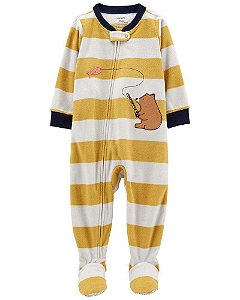 Macacão Carters Fleece Infantil Urso Listras Amarelo