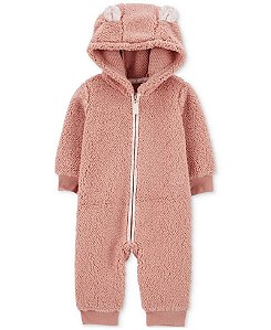 Macacão Carters Fleece Bebe Jumpsuit Rosa Sherpa